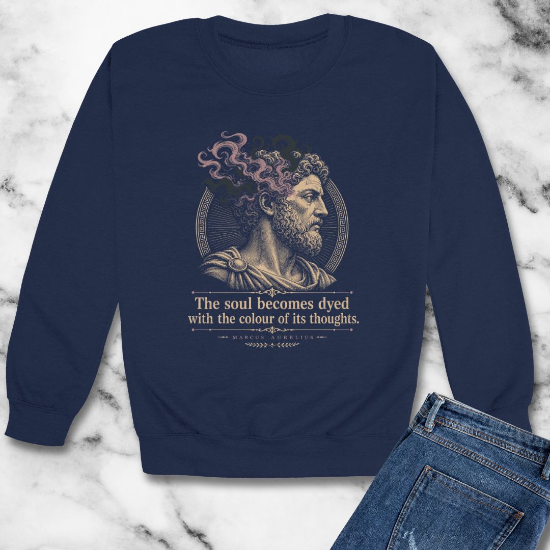 Aurelius Quote Soul Becomes Dyed Unisex Heavy Crewneck Sweatshirt
