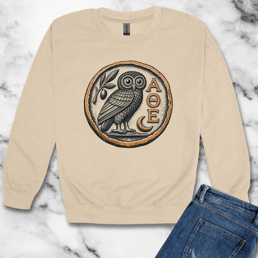Athens Owl Coin Unisex Heavy Crewneck Sweatshirt