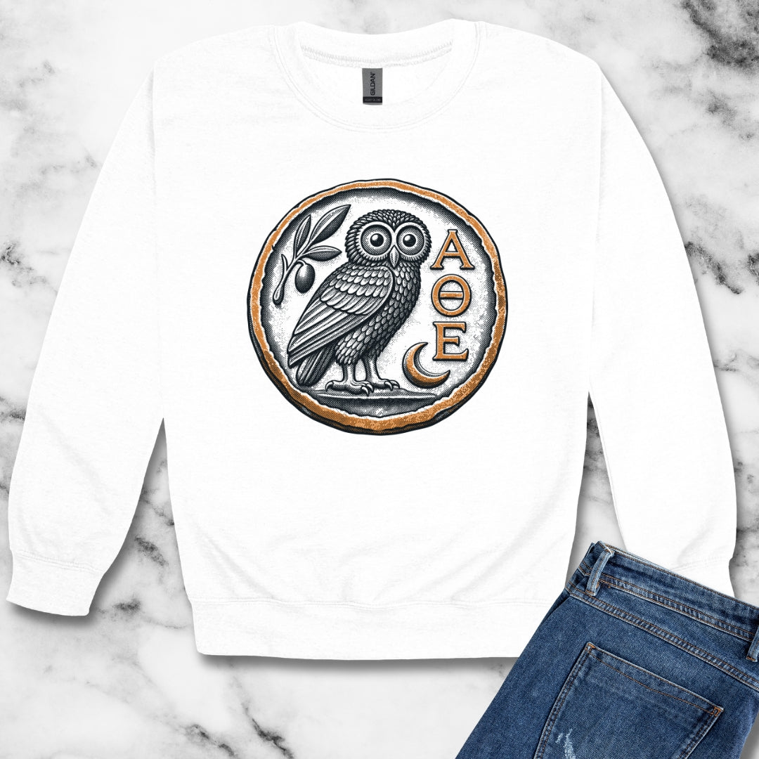 Athens Owl Coin Unisex Heavy Crewneck Sweatshirt