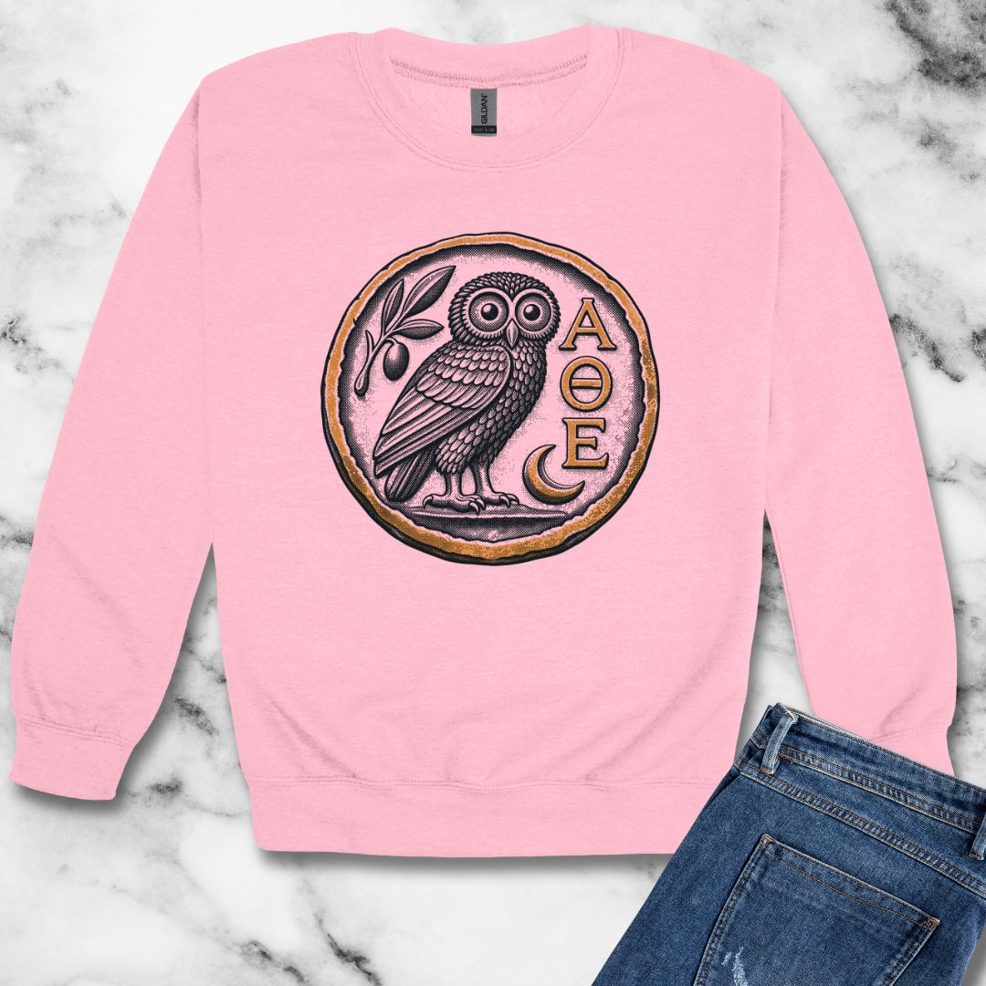 Athens Owl Coin Unisex Heavy Crewneck Sweatshirt