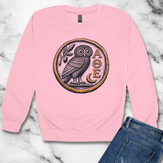 Athens Owl Coin Unisex Heavy Crewneck Sweatshirt