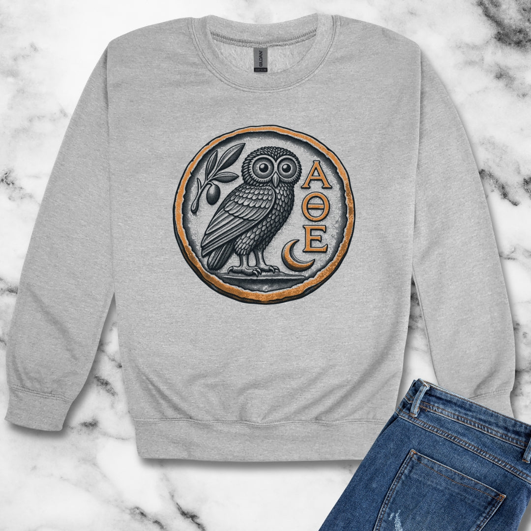 Athens Owl Coin Unisex Heavy Crewneck Sweatshirt