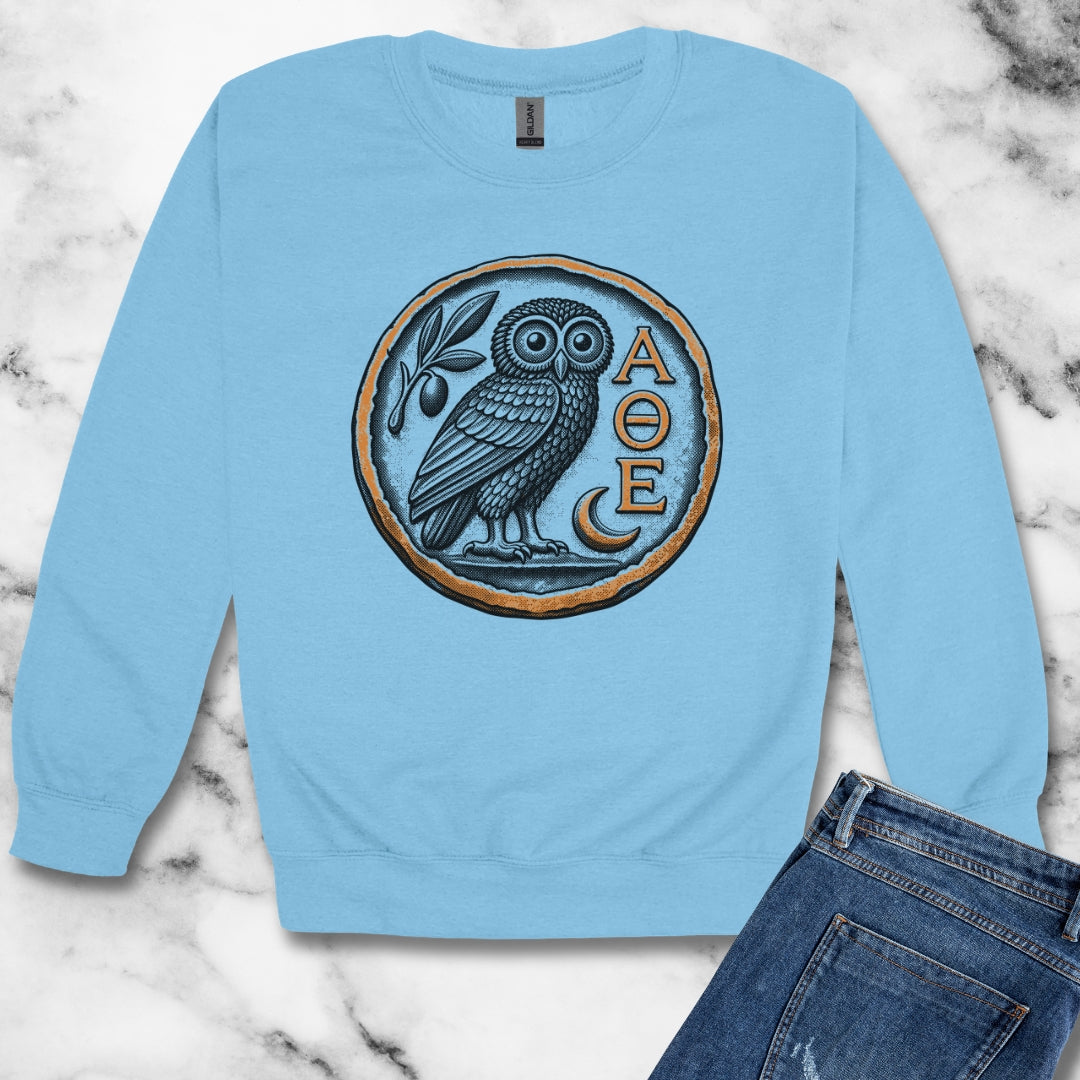 Athens Owl Coin Unisex Heavy Crewneck Sweatshirt