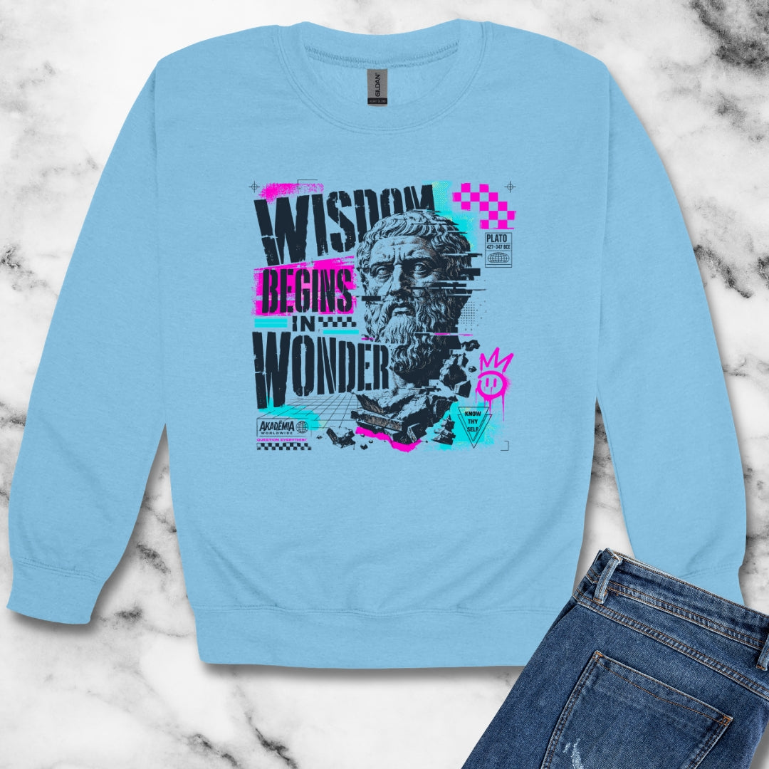 Plato Wisdom Begins in Wonder Unisex Heavy Crewneck Sweatshirt