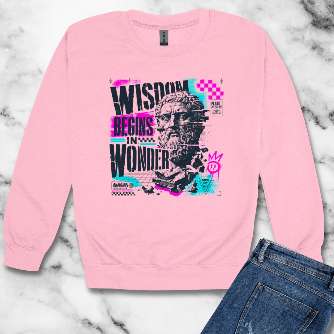 Plato Wisdom Begins in Wonder Unisex Heavy Crewneck Sweatshirt
