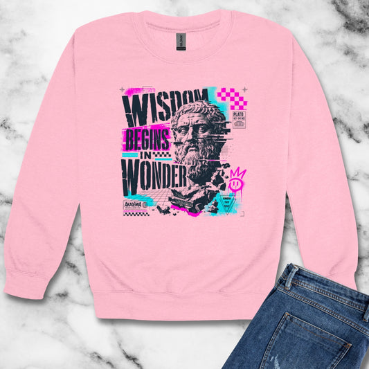 Plato Wisdom Begins in Wonder Unisex Heavy Crewneck Sweatshirt