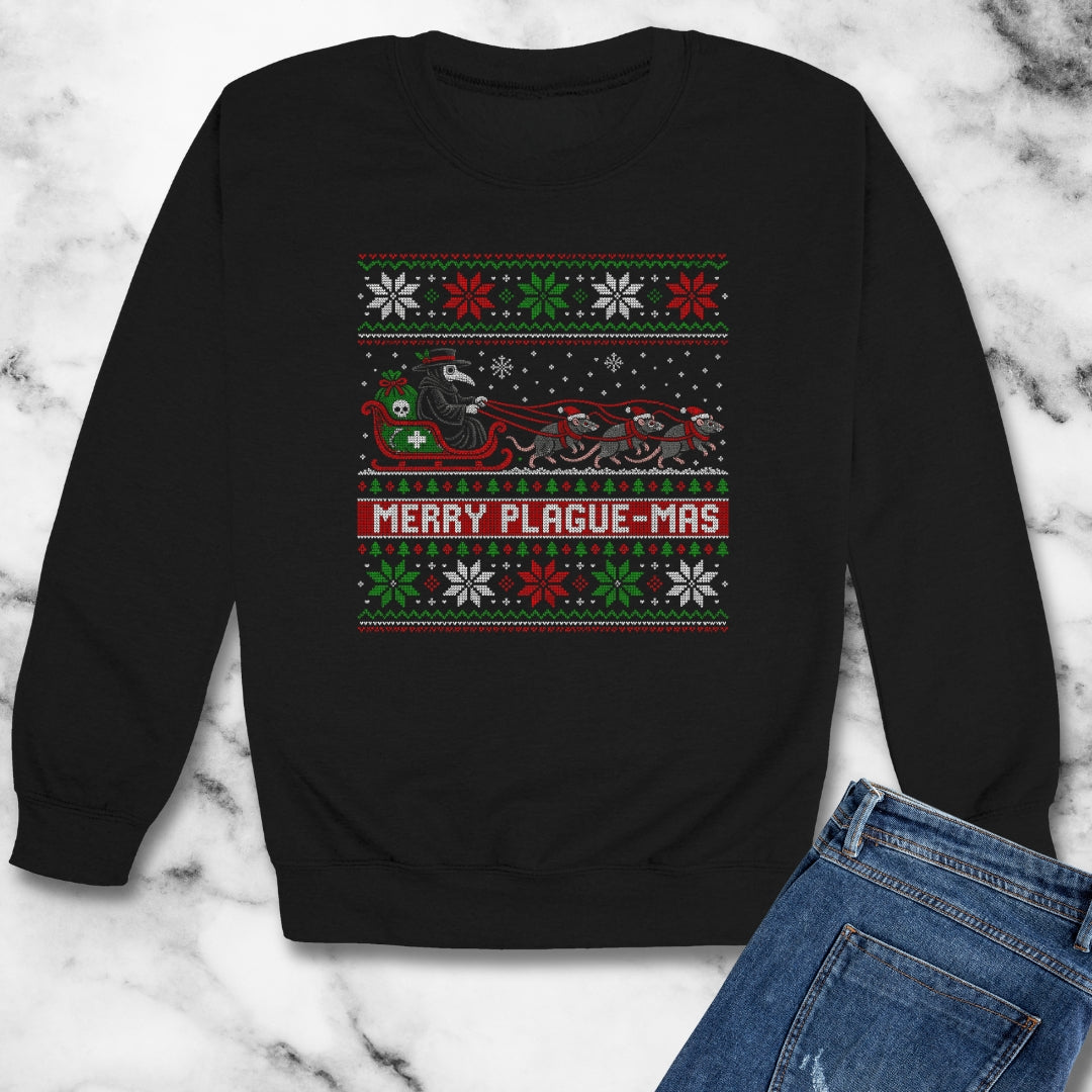 Merry Plaguemas Ugly Sweater Style Unisex Heavy Crewneck Sweatshirt