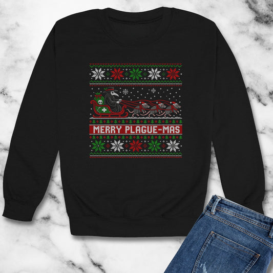 Merry Plaguemas Ugly Sweater Style Unisex Heavy Crewneck Sweatshirt