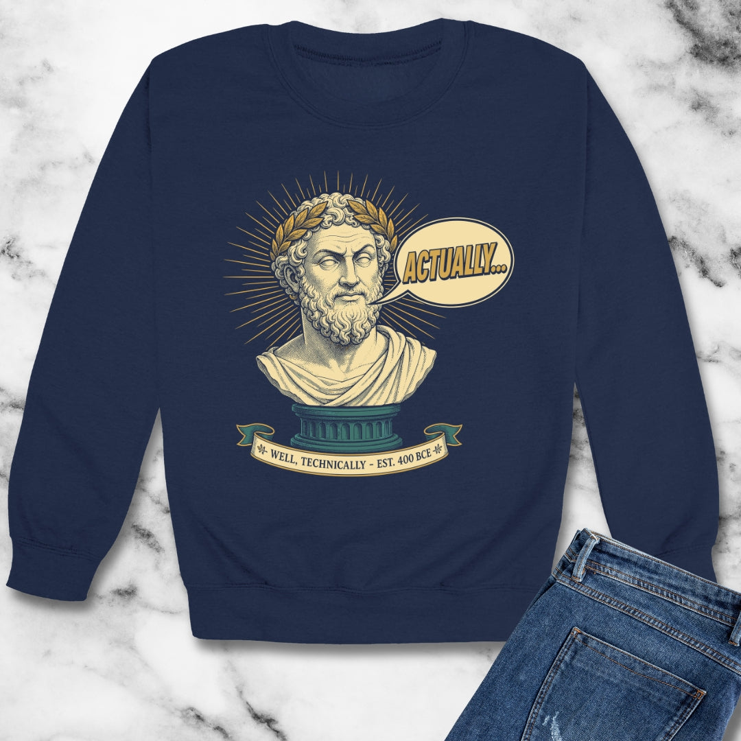 Actually... Pedantic Philosopher Bust Unisex Heavy Crewneck Sweatshirt