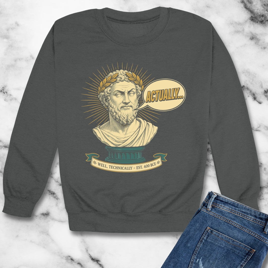 Actually... Pedantic Philosopher Bust Unisex Heavy Crewneck Sweatshirt