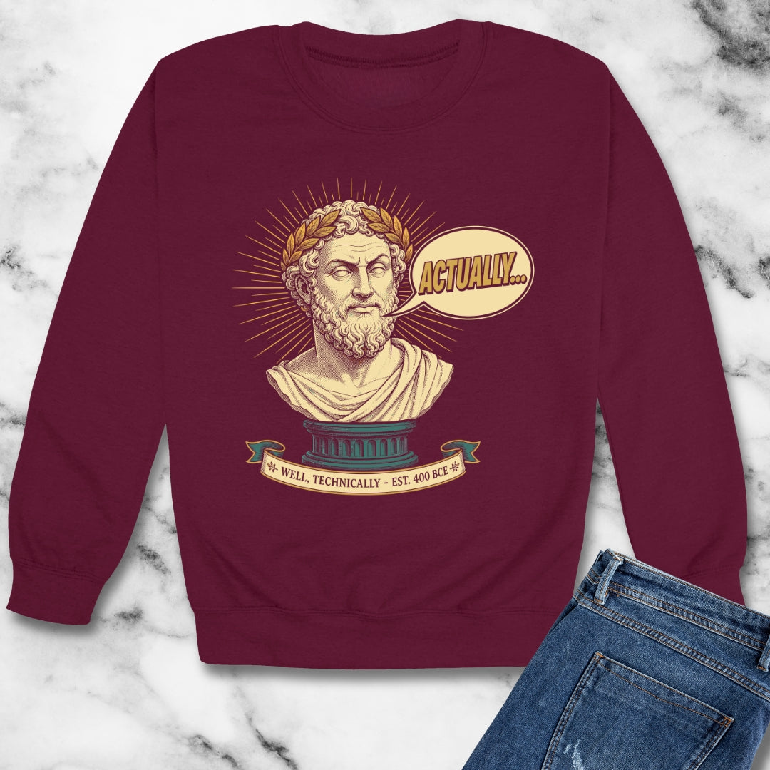 Actually... Pedantic Philosopher Bust Unisex Heavy Crewneck Sweatshirt