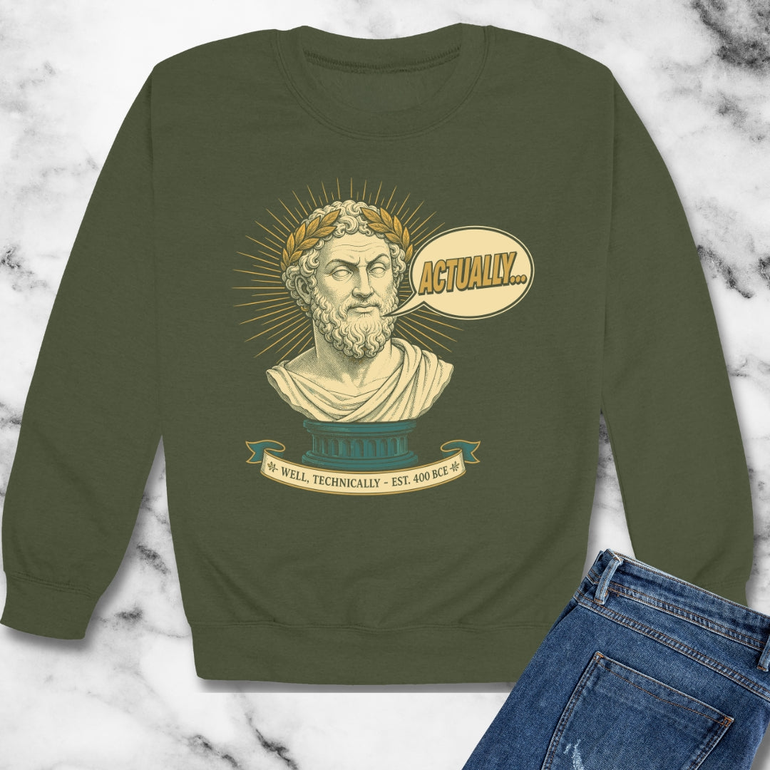 Actually... Pedantic Philosopher Bust Unisex Heavy Crewneck Sweatshirt