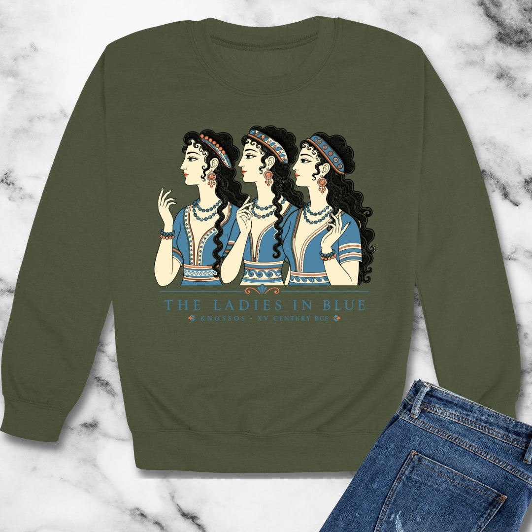 Knossos Minoan Ladies in Blue Unisex Heavy Crewneck Sweatshirt