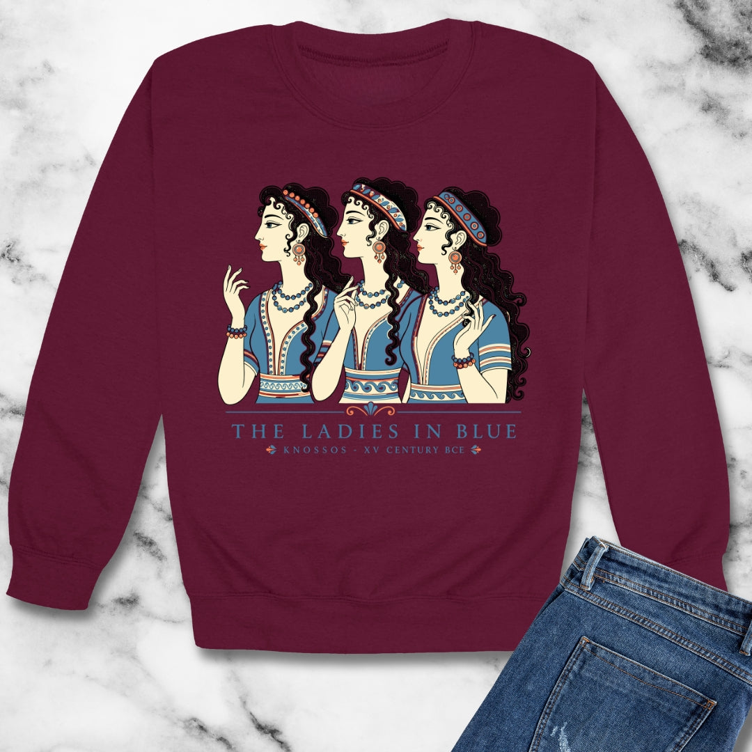 Knossos Minoan Ladies in Blue Unisex Heavy Crewneck Sweatshirt