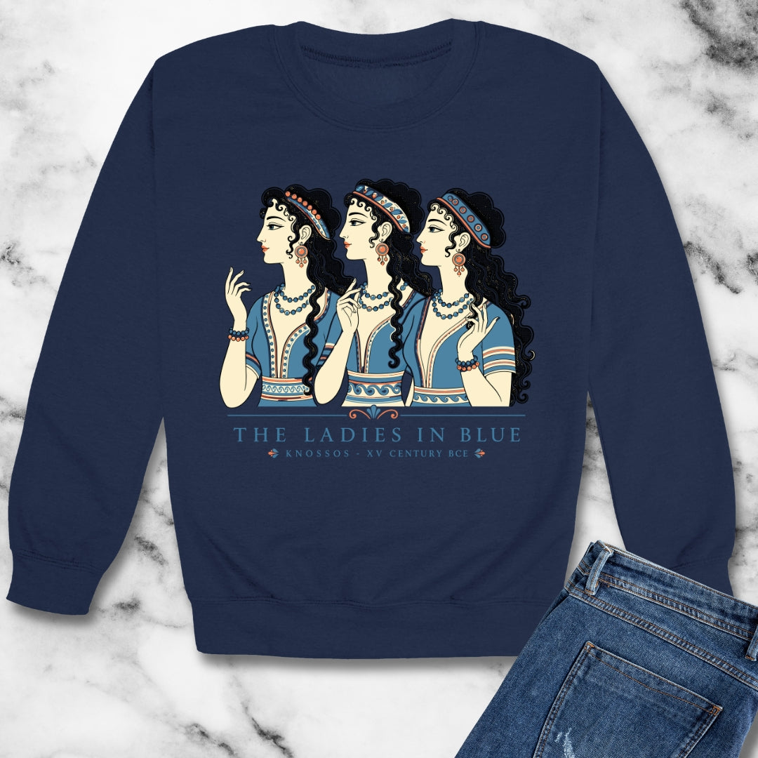 Knossos Minoan Ladies in Blue Unisex Heavy Crewneck Sweatshirt