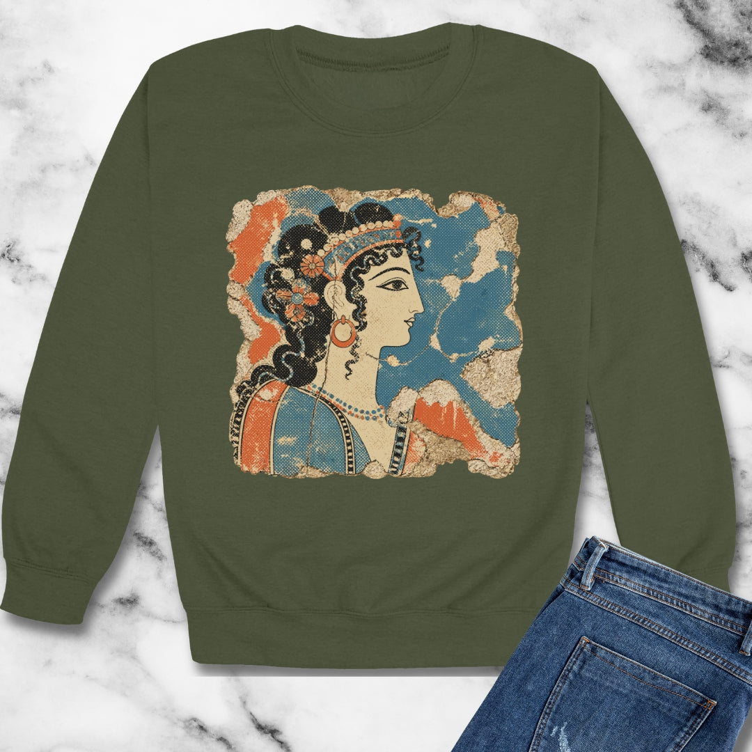 Knossos Minoan Blue Lady Fresco Unisex Heavy Crewneck Sweatshirt