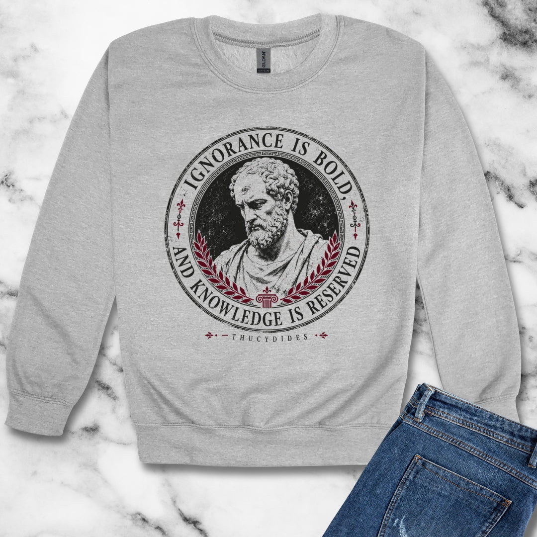 Thucydides Quote Ignorance is Bold Unisex Heavy Crewneck Sweatshirt