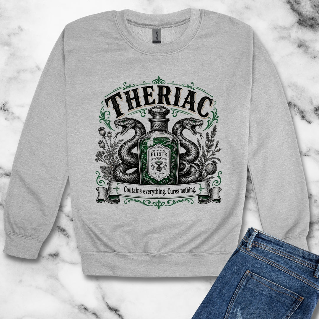 Theriac Contains Everything Cures Nothing Unisex Heavy Crewneck Sweatshirt