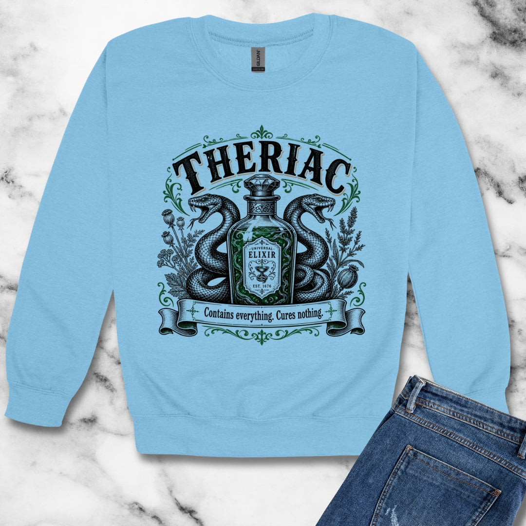 Theriac Contains Everything Cures Nothing Unisex Heavy Crewneck Sweatshirt