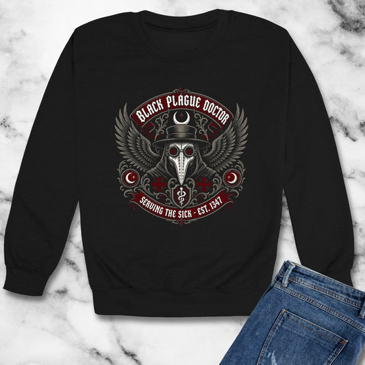 Black Plague Doctor Serving the Sick Unisex Heavy Crewneck Sweatshirt