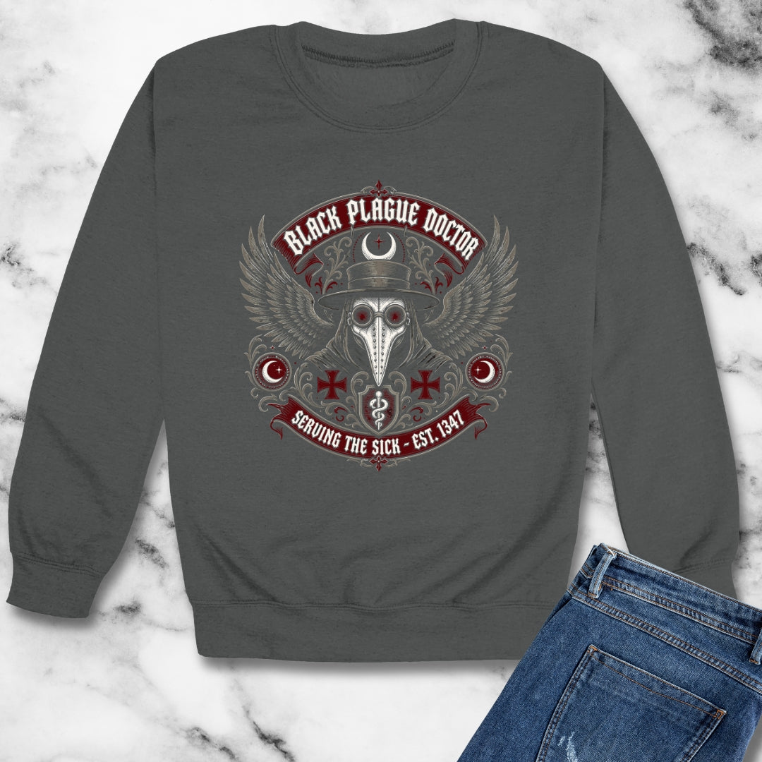 Black Plague Doctor Serving the Sick Unisex Heavy Crewneck Sweatshirt