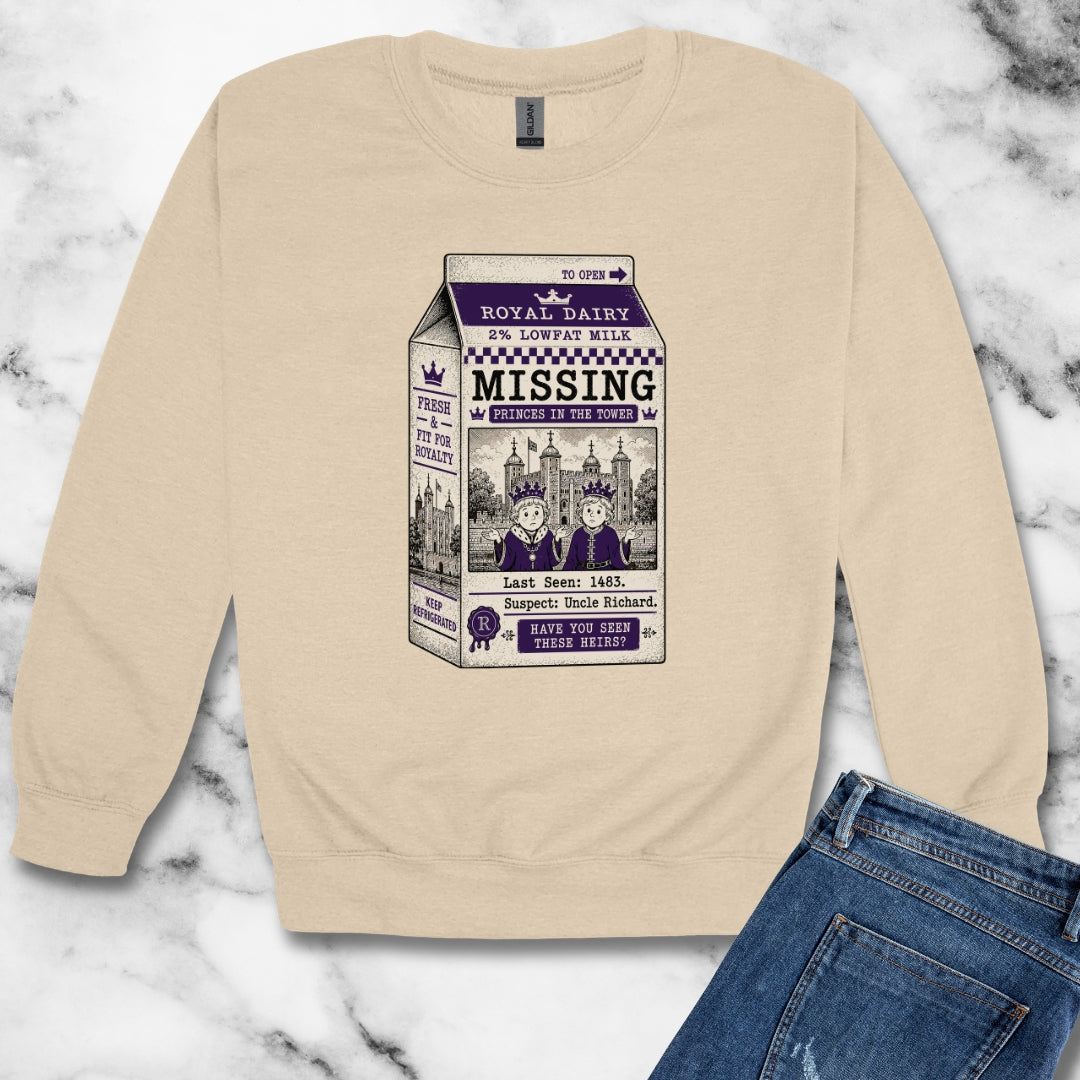 Princes in the Tower Missing Milk Carton Unisex Heavy Crewneck Sweatshirt