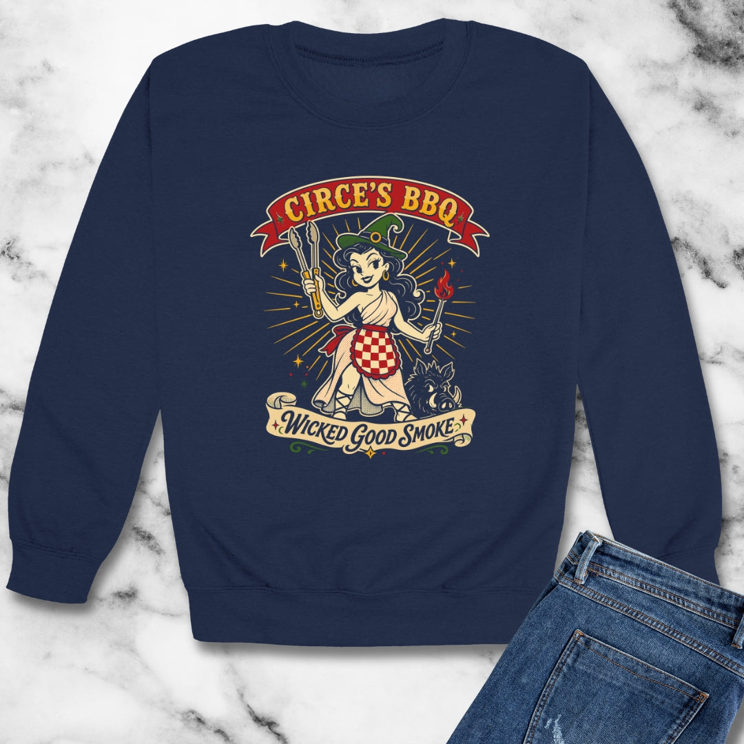 Circe's BBQ Wicked Good Smoke Unisex Heavy Crewneck Sweatshirt