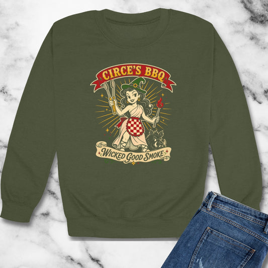 Circe's BBQ Wicked Good Smoke Unisex Heavy Crewneck Sweatshirt