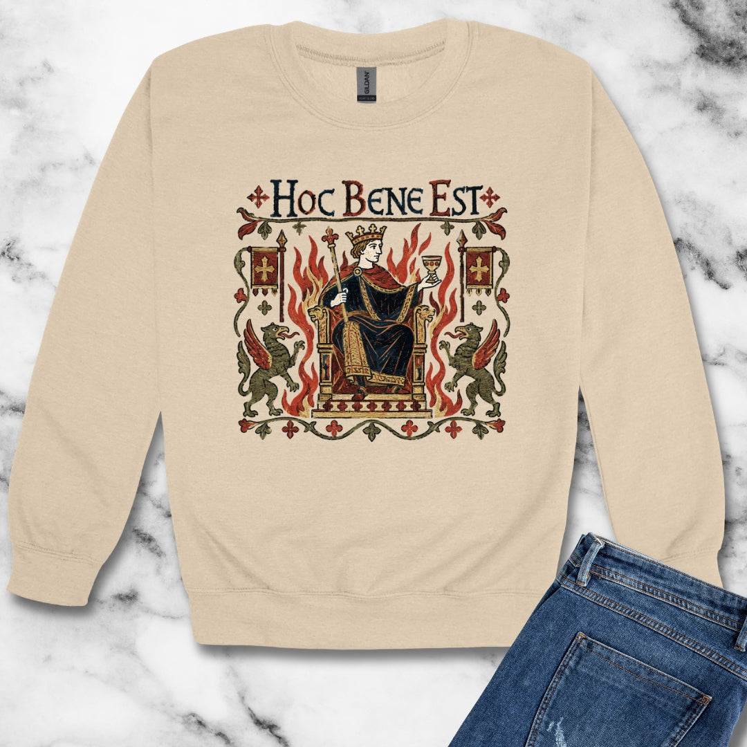 This is Fine Latin Medieval Tapestry Unisex Heavy Crewneck Sweatshirt