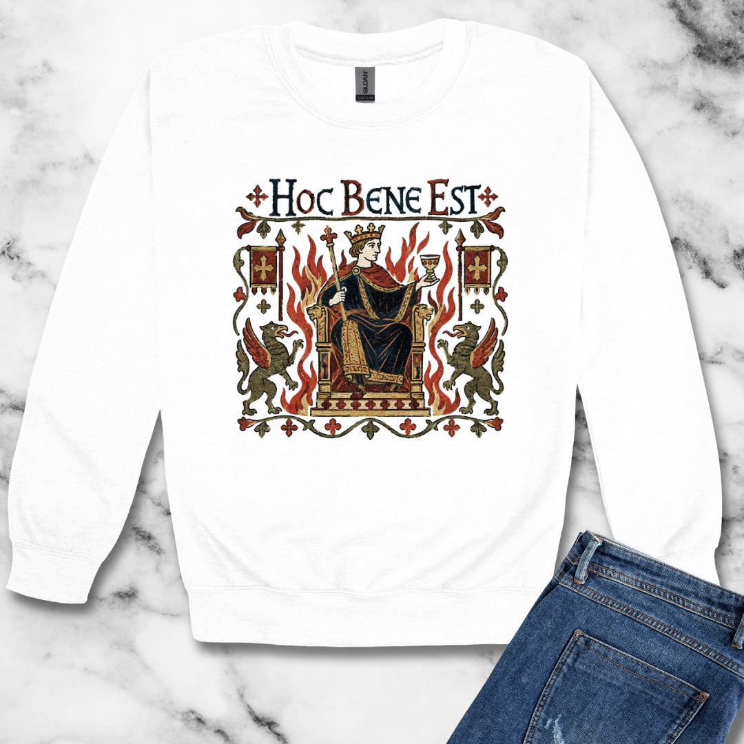 This is Fine Latin Medieval Tapestry Unisex Heavy Crewneck Sweatshirt