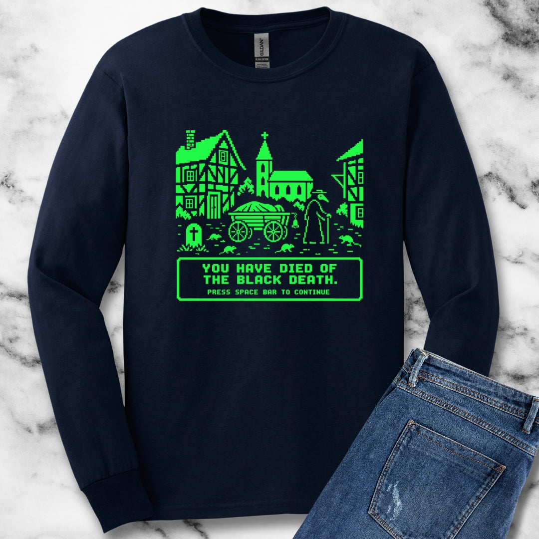 8 Bit Died of Black Plague Unisex Long Sleeve Tee