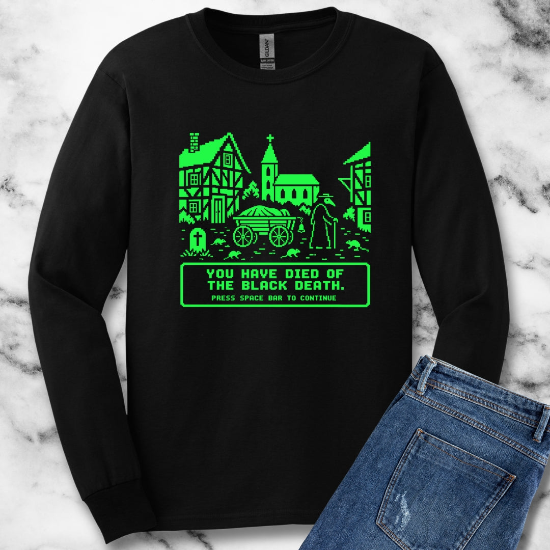 8 Bit Died of Black Plague Unisex Long Sleeve Tee
