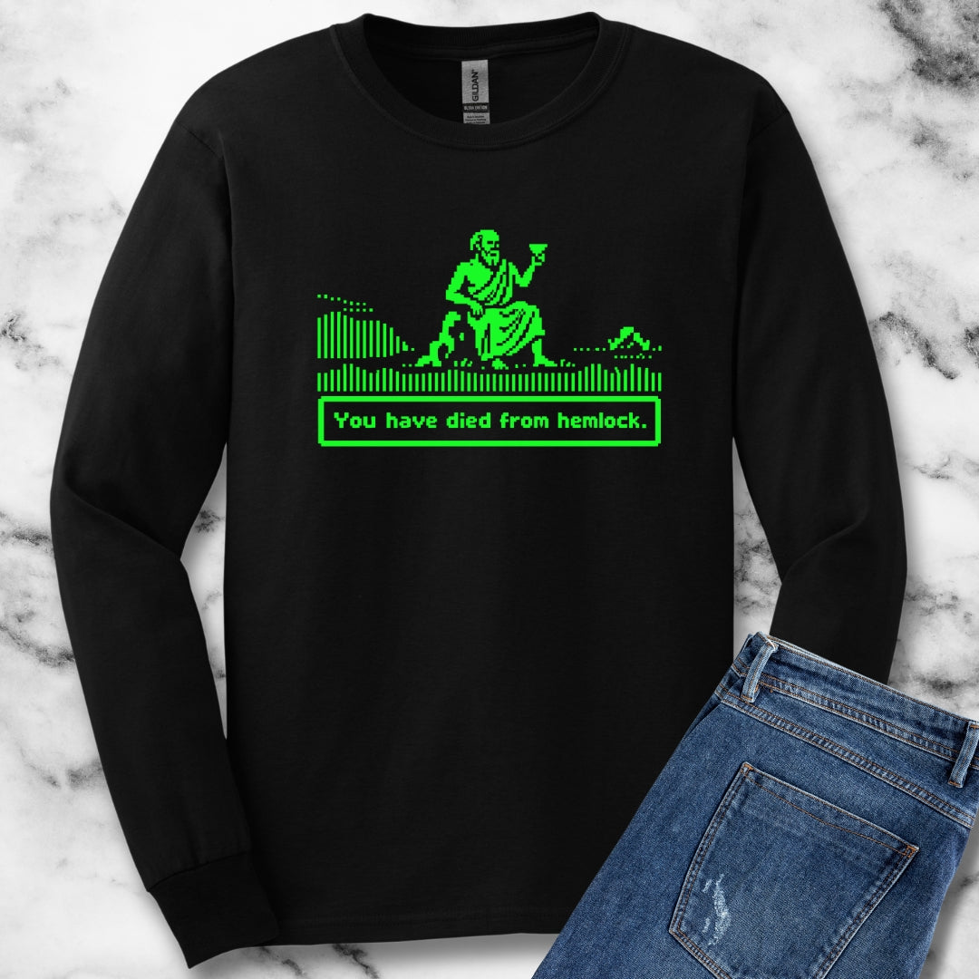 Socrates 8 Bit Dies from Hemlock Unisex Long Sleeve Tee