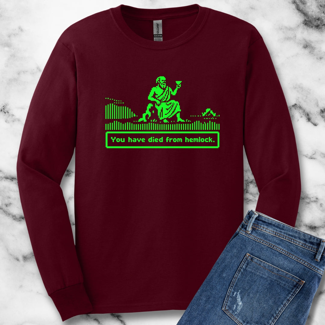 Socrates 8 Bit Dies from Hemlock Unisex Long Sleeve Tee