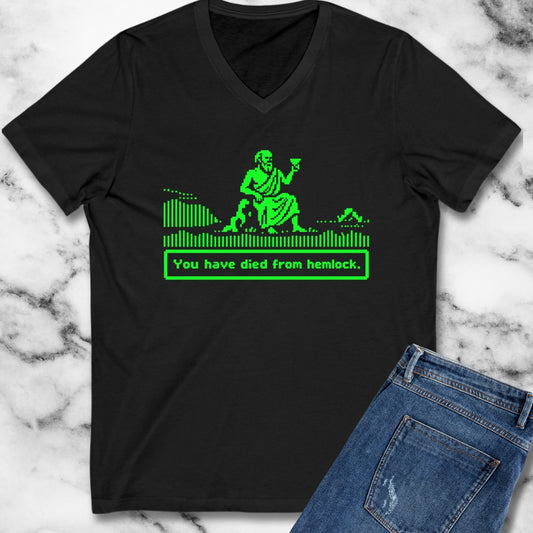 Socrates 8 Bit Dies from Hemlock V-Neck