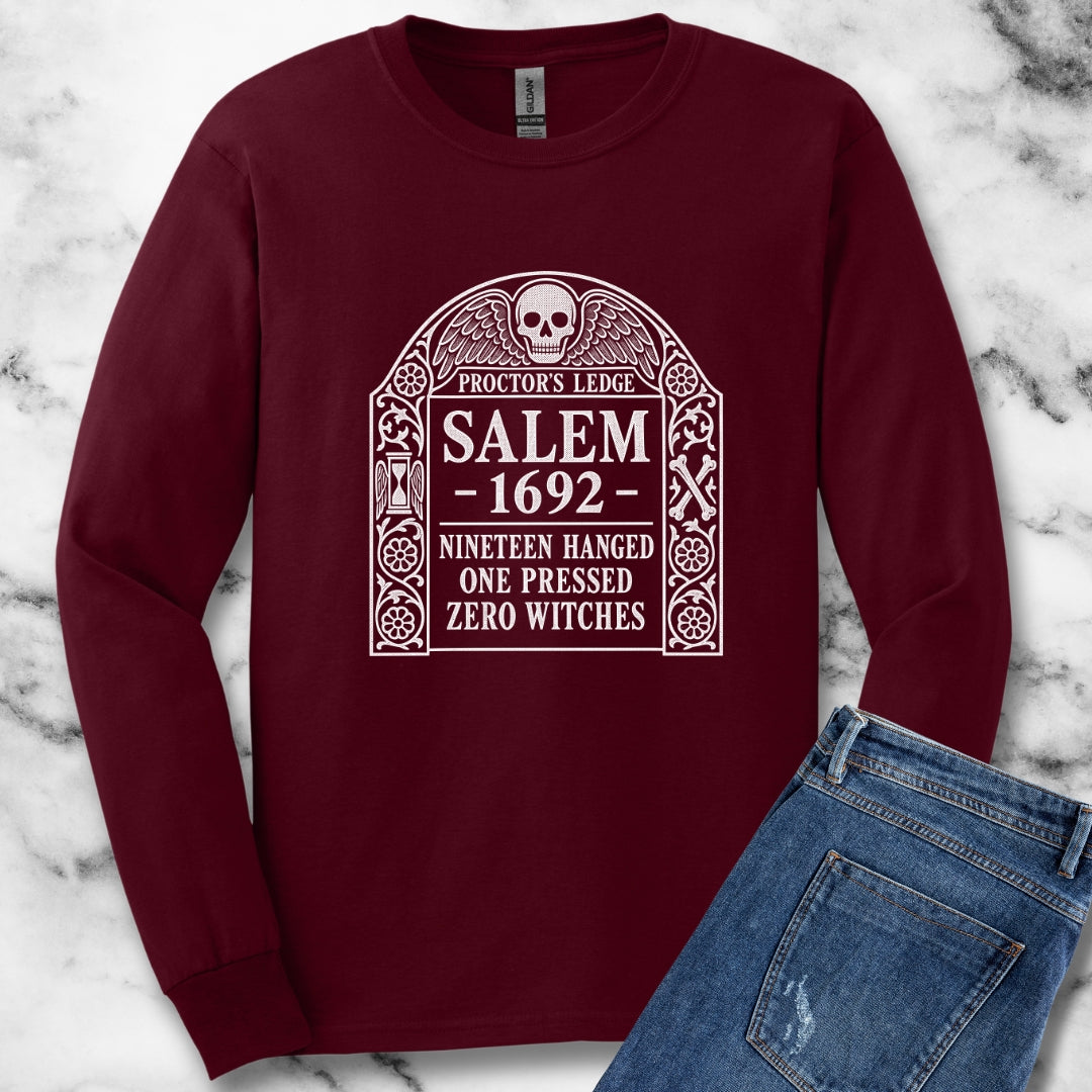 Proctor's Ledge Salem 1692 Zero Witches Unisex Long Sleeve Tee