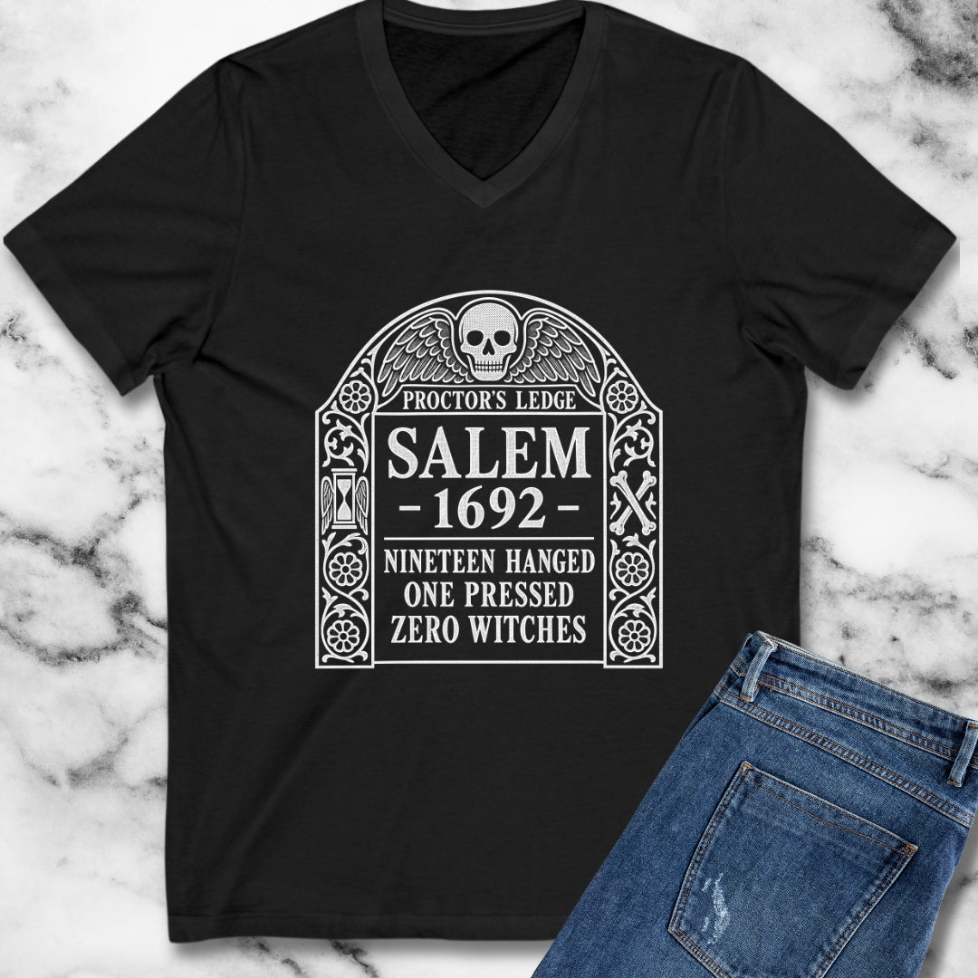 Proctor's Ledge Salem 1692 Zero Witches V-Neck