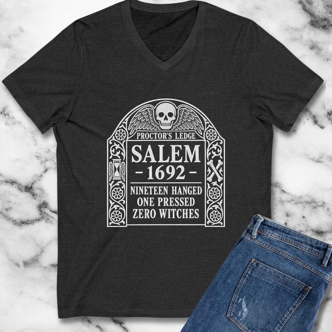 Proctor's Ledge Salem 1692 Zero Witches V-Neck