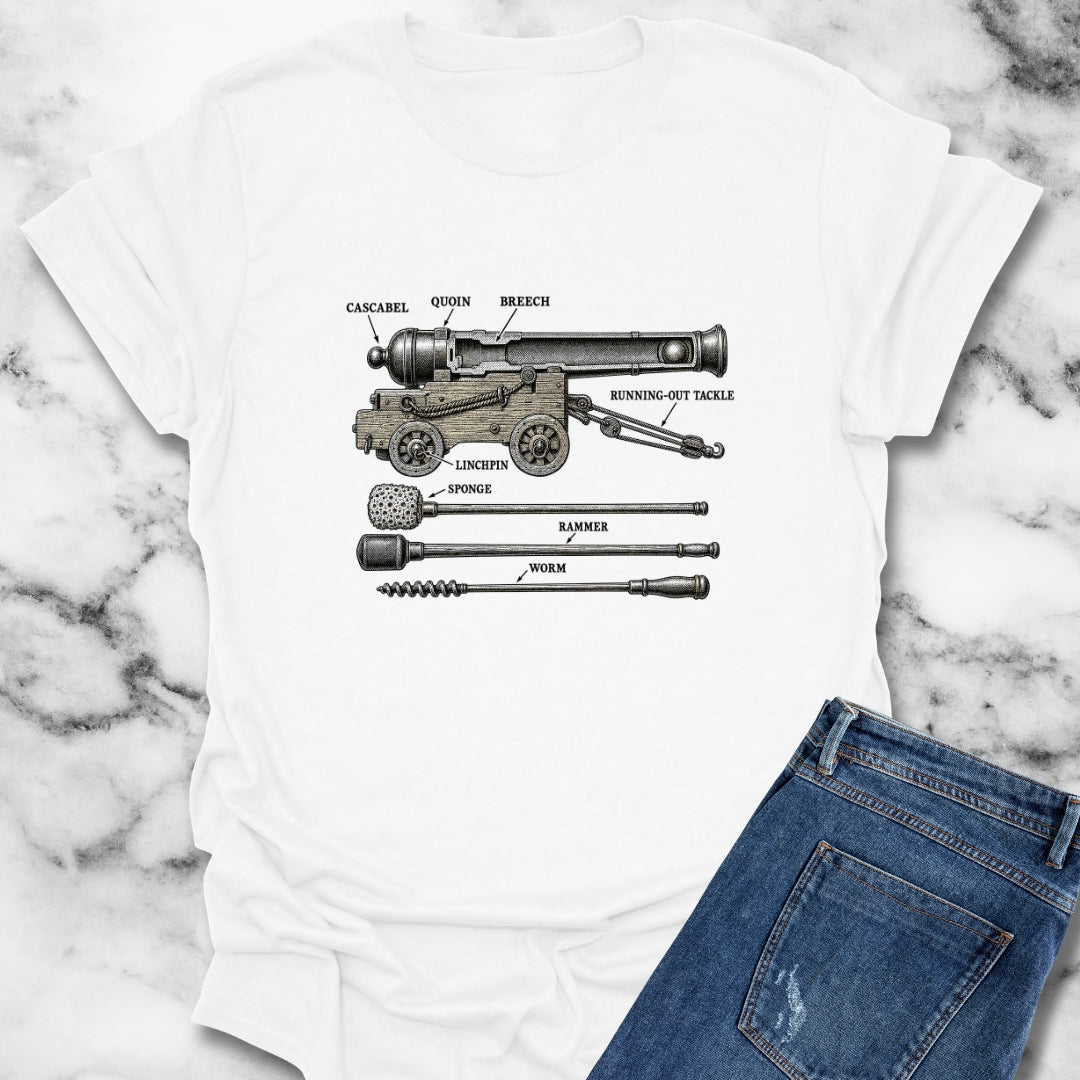 Naval Cannon Engraving Diagram T-Shirt