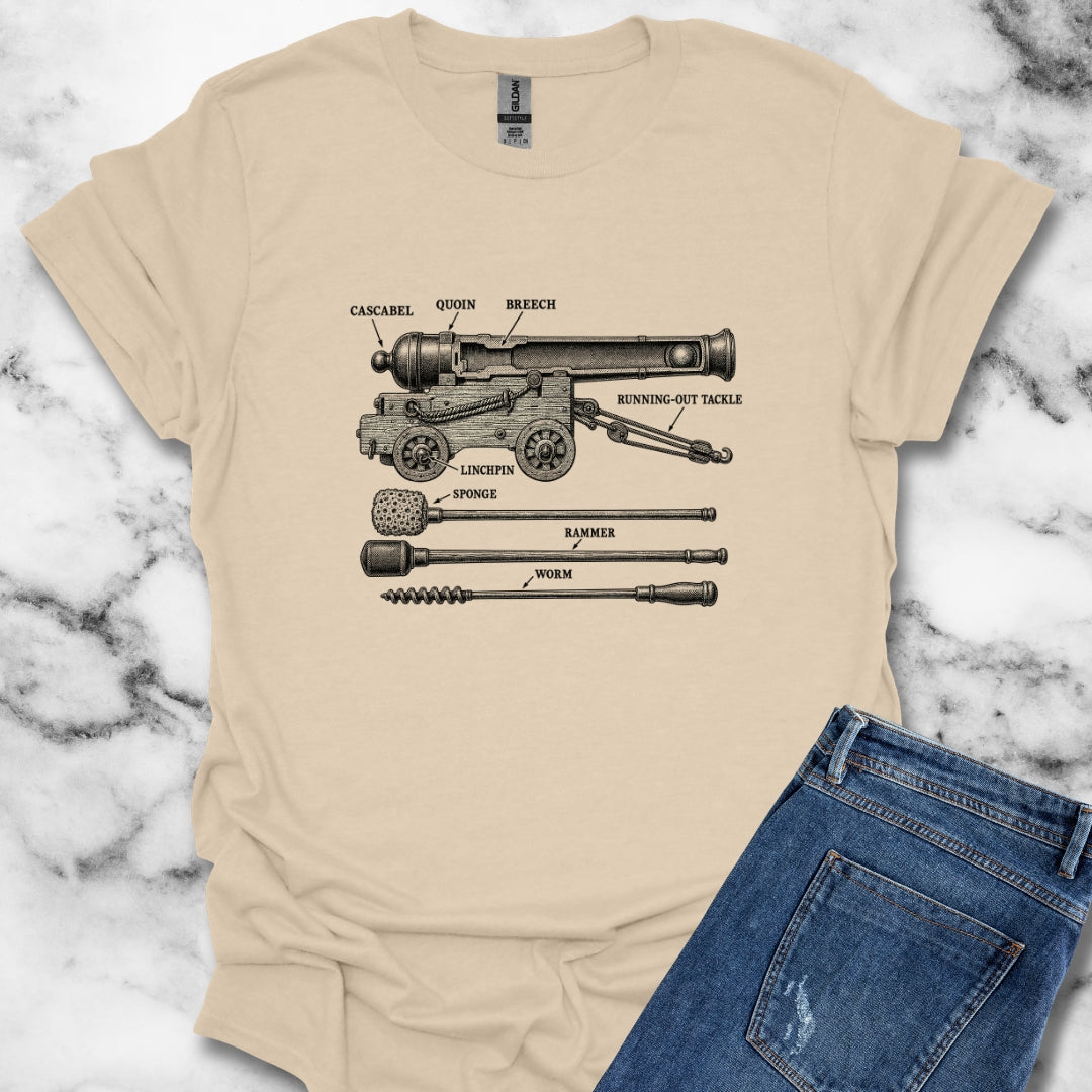 Naval Cannon Engraving Diagram T-Shirt