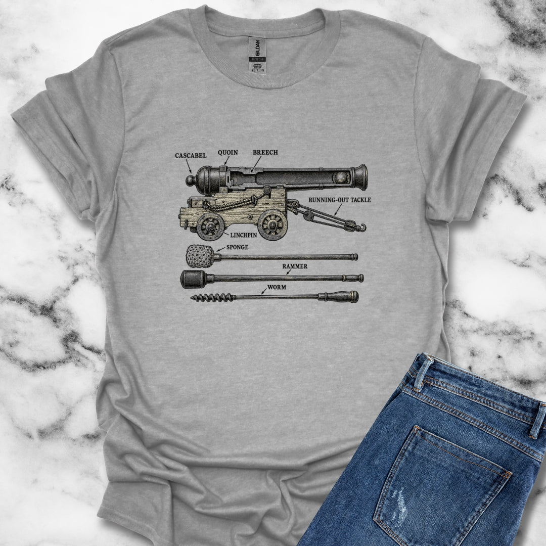 Naval Cannon Engraving Diagram T-Shirt
