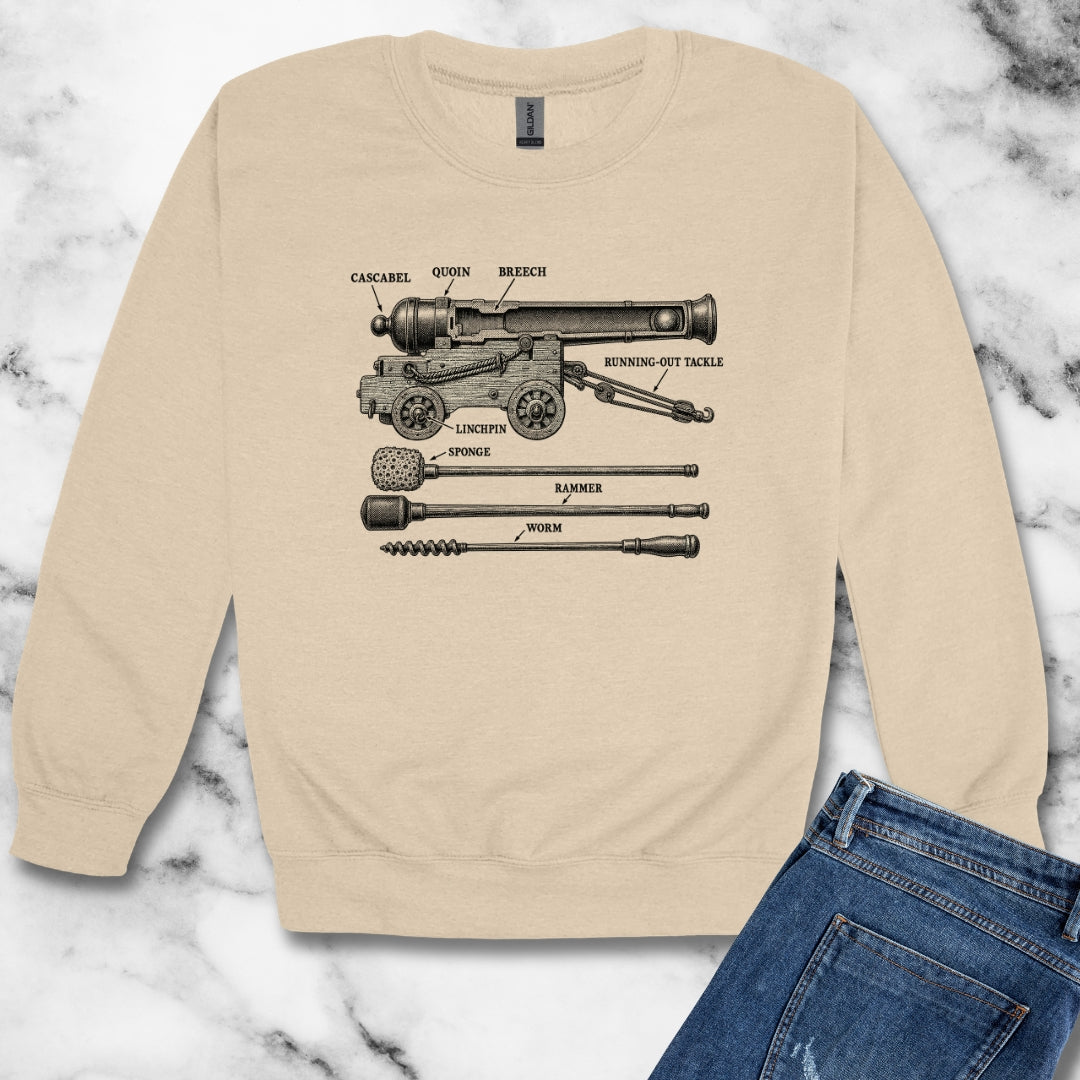 Naval Cannon Engraving Diagram Unisex Heavy Crewneck Sweatshirt