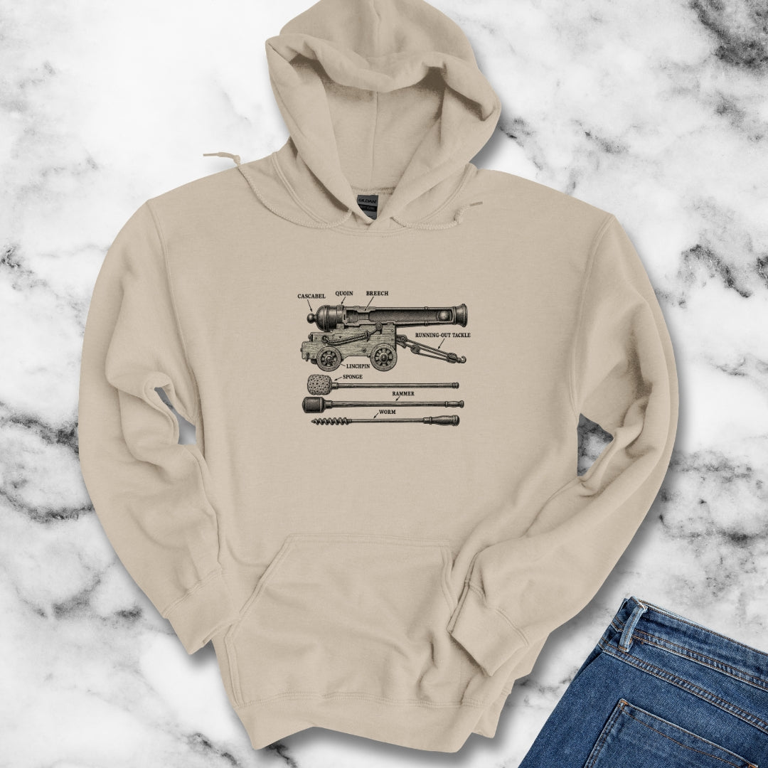 Naval Cannon Engraving Diagram Hoodie