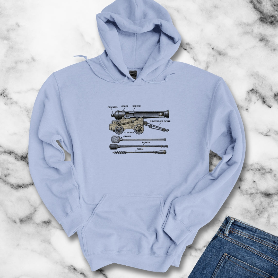 Naval Cannon Engraving Diagram Hoodie