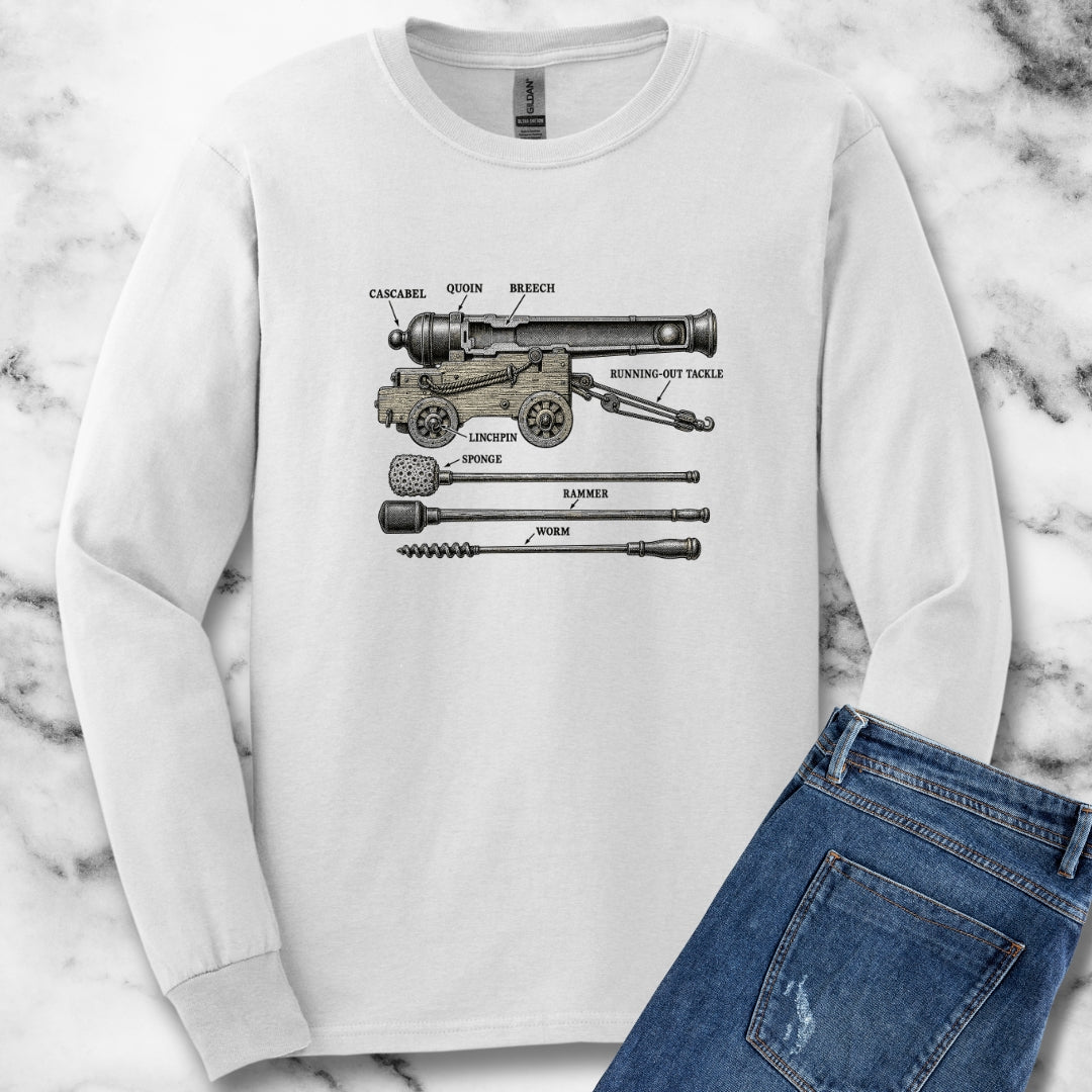 Naval Cannon Engraving Diagram Unisex Long Sleeve Tee