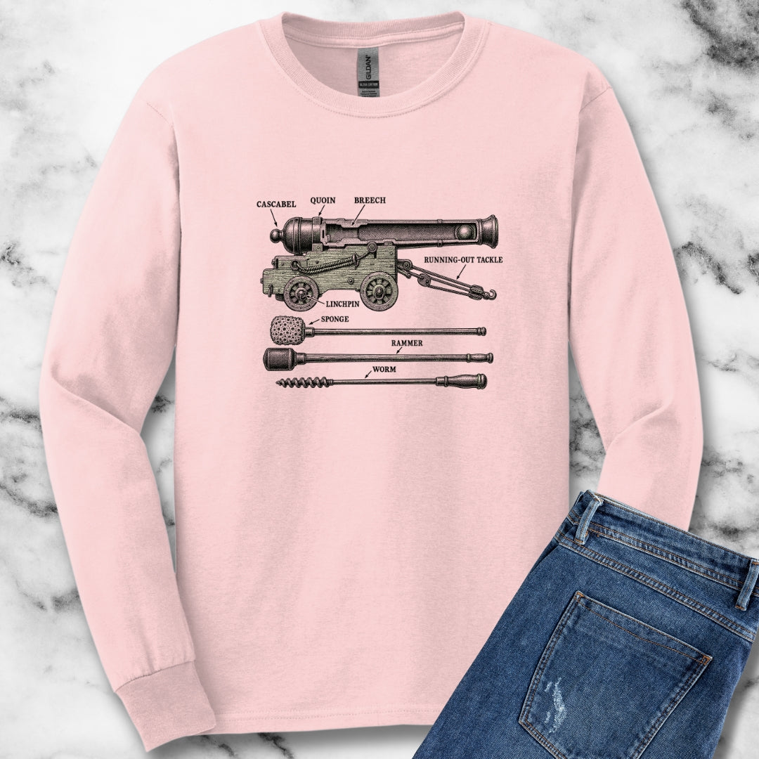 Naval Cannon Engraving Diagram Unisex Long Sleeve Tee
