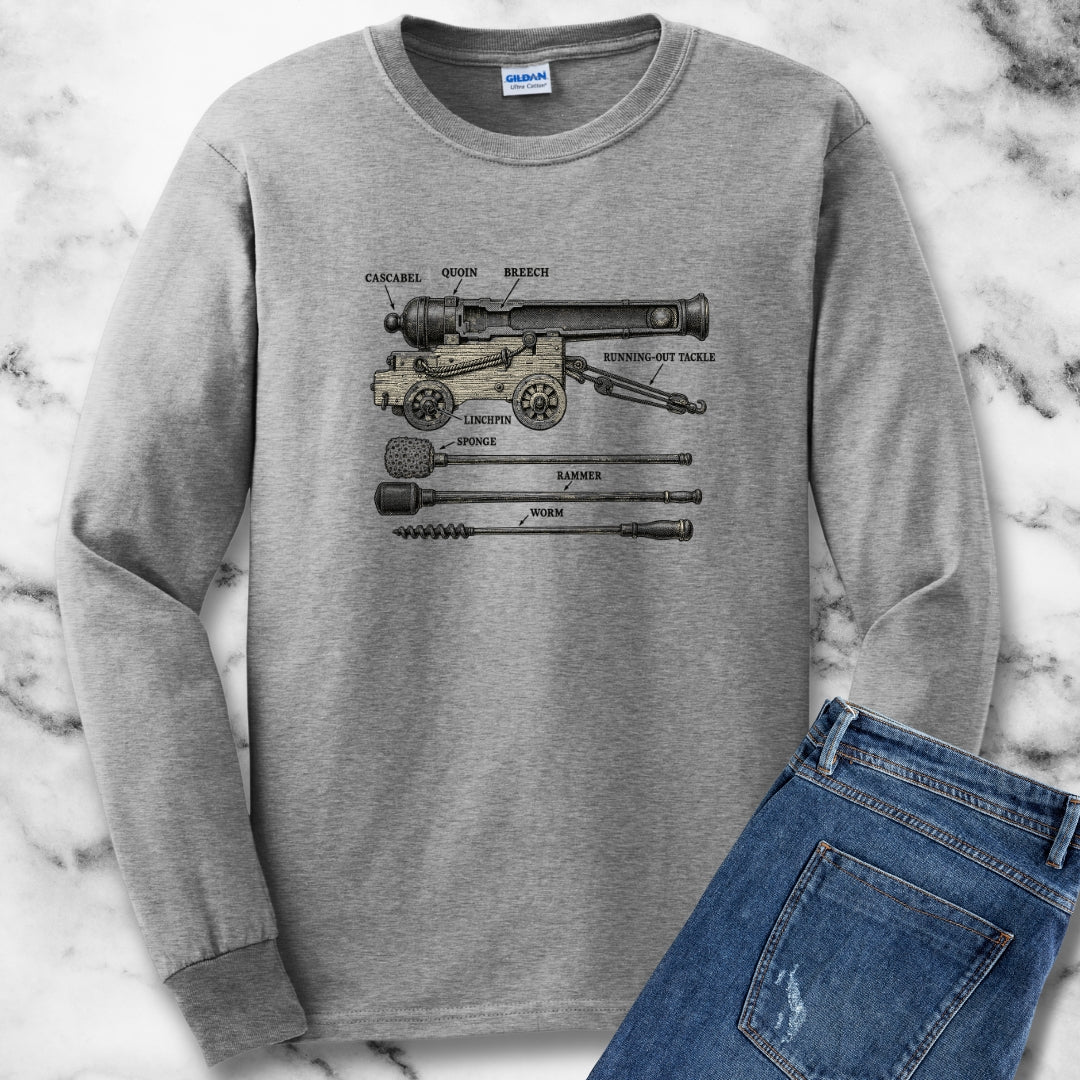 Naval Cannon Engraving Diagram Unisex Long Sleeve Tee