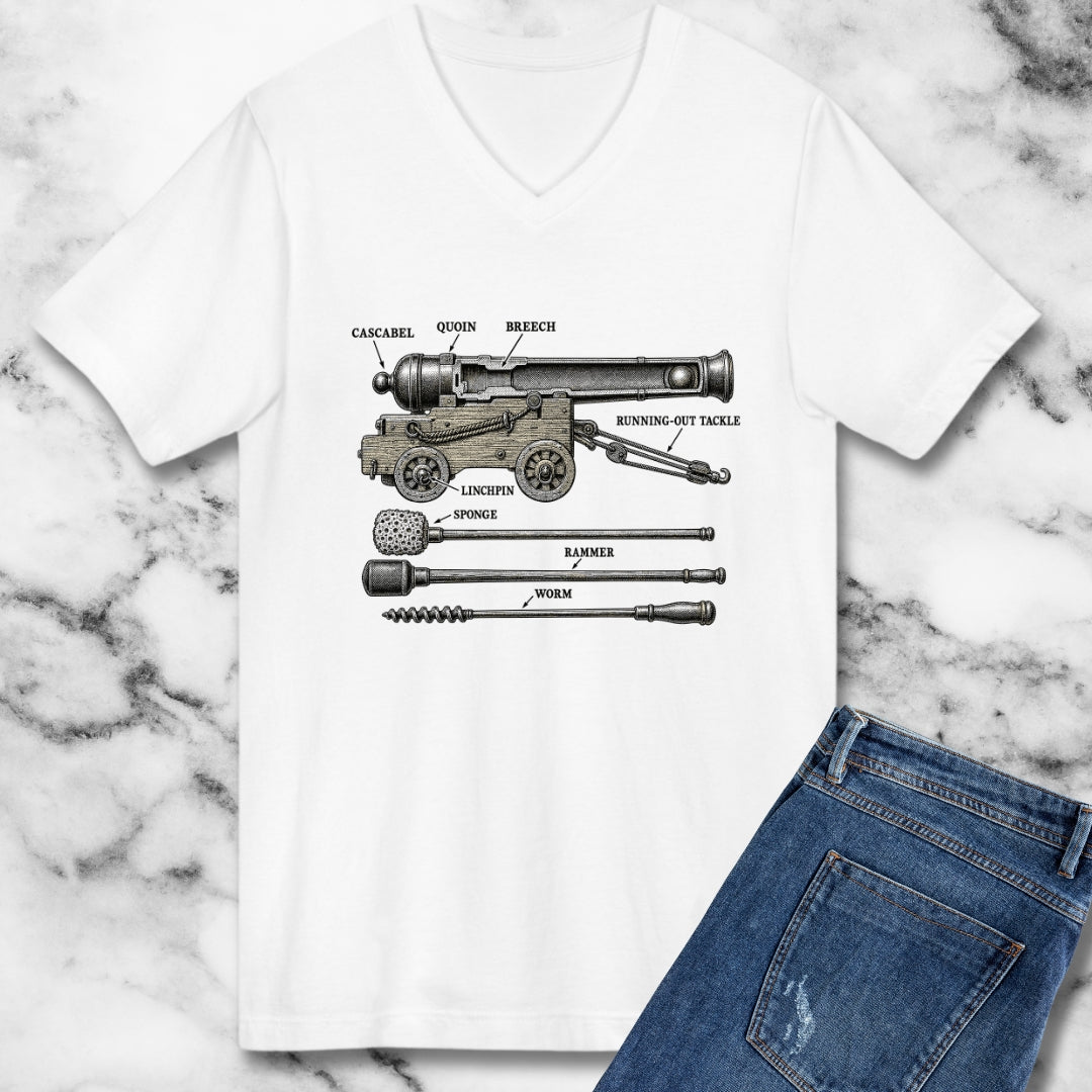 Naval Cannon Engraving Diagram V-neck