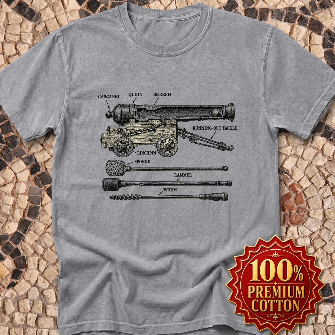 Naval Cannon Engraving Diagram Premium Tee