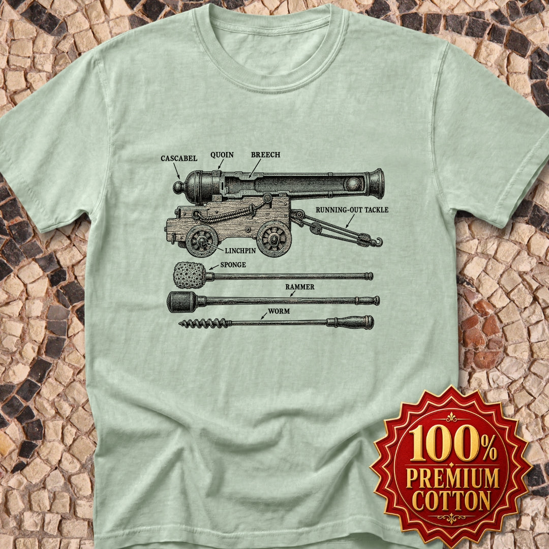 Naval Cannon Engraving Diagram Premium Tee